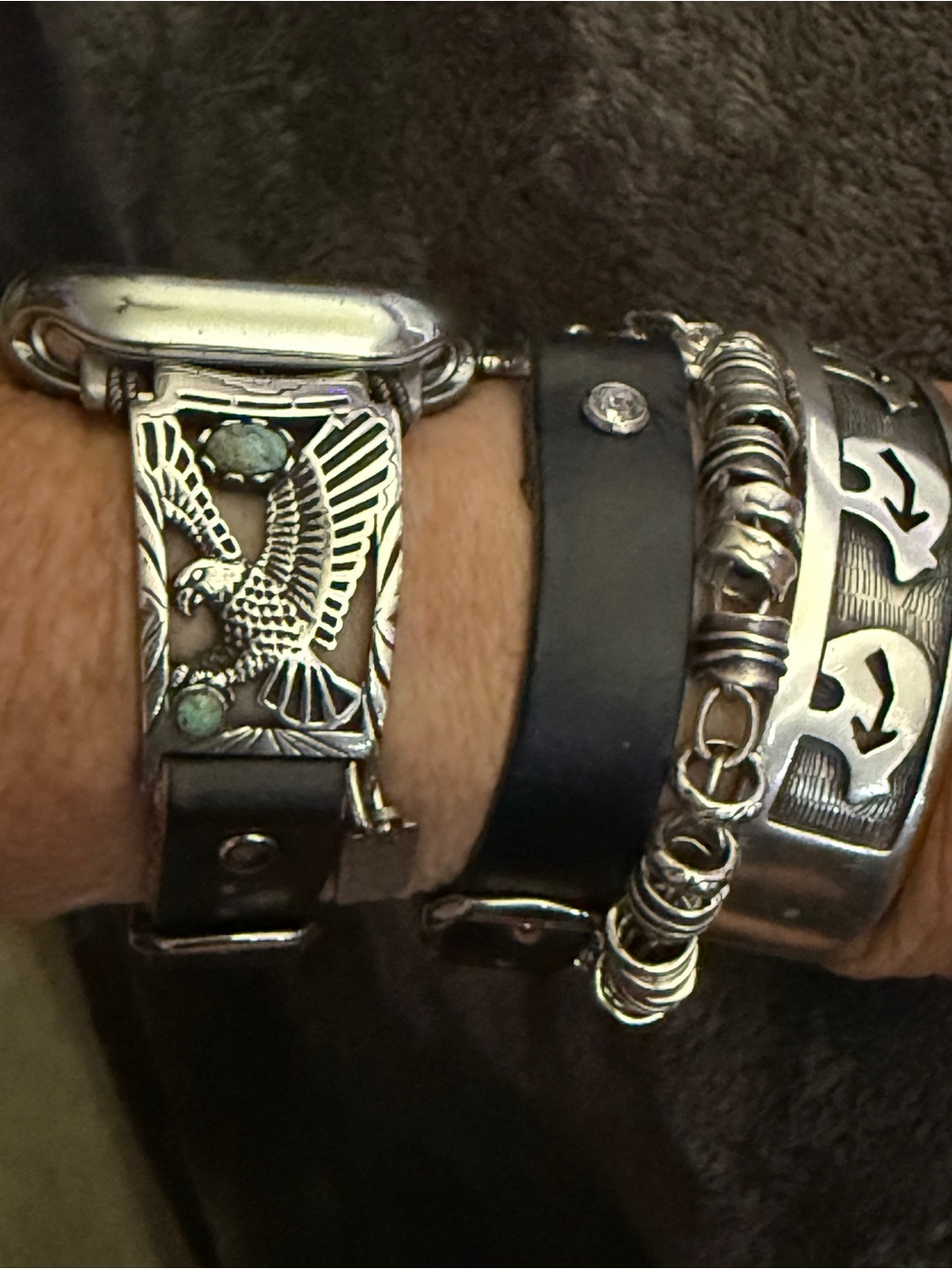 APPLE WATCHBAND/Native American SS/Turquoise EAGLE